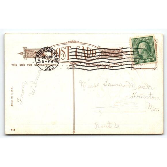 New Year Postcard 1923 Father Time Child With Quill Pen Vintage Antique Greeting - Picture 2 of 2